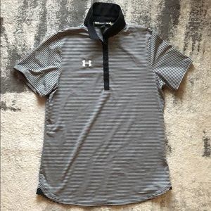 Under Armour Tailored Black/ Grey Stripe Golf Polo